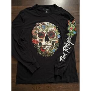 Rare true religion Long Sleeve T-Shirt Embroidered Mens Black Sz XL
